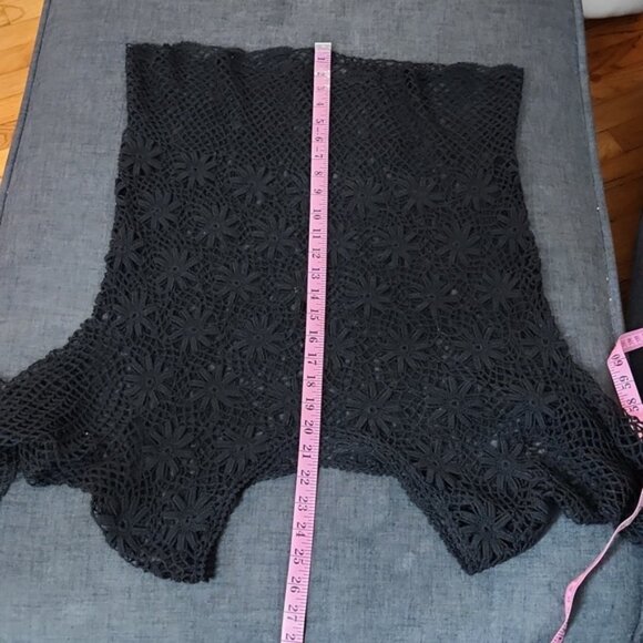 Boho Hippy Vintage 60's 70's Sheer Black Crochet Floral Lace Skirt Set SzXL - Picture 5 of 9